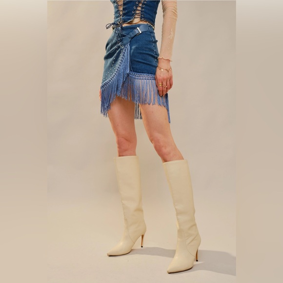 Blue b Fringe Wrap Denim Mini Skirt - Picture 2 of 4